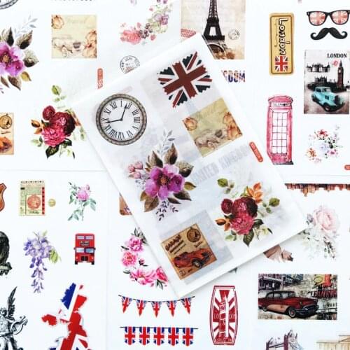 6 Sheets/Pack Cute British Style Sticker Adhesive Craft Stick Label Notebook Computer Phone DIY Decor Kids Gift Stationery