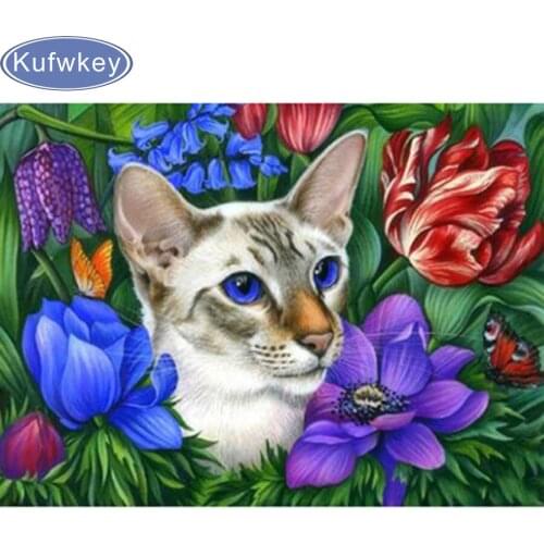 Diy 5d Diamond Painting poppy and cat Diamond Embroidery Animal Full Kits Gift Needlework Rhinestone Picture Flower Decoration