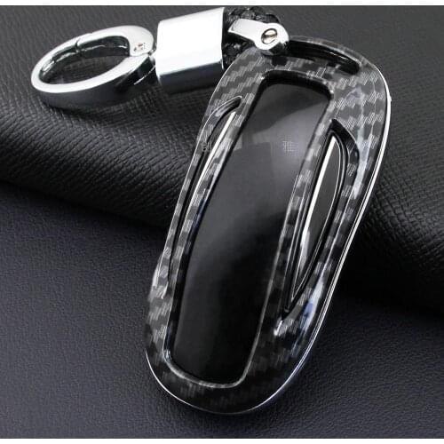 Car Styling Car ABS Carbon Fiber Key Cover Case Shell Chain For Tesla Model S Model X Model 3 Key Holder Protector Accessories