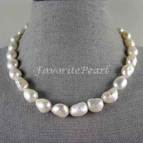 Baroque Pearl Necklace - 18 Inches 11-13mm x 14-17mm Ivory Genuine Baroque Freshwater Pearl Necklace - Free Shipping
