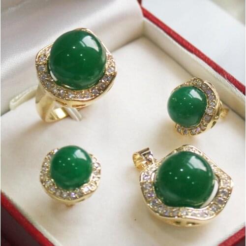 Free Shipping good special set Jade pendant(14mm), earrings(10mm), ring(14mm) sets fashinable Jewelry