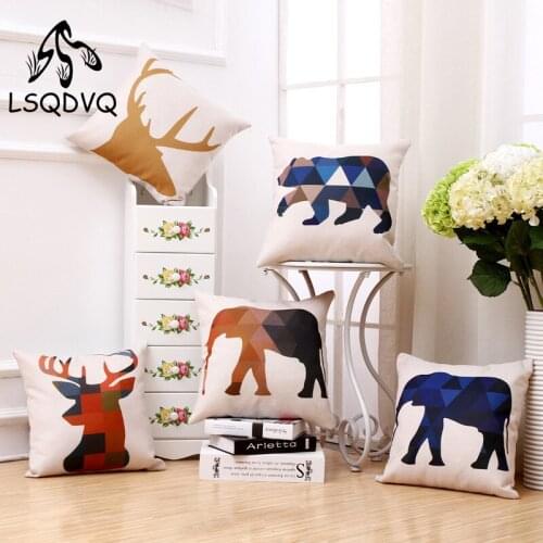 Decorative Throw Pillow Animals Elephant Deer Bear Flamingo Cushion Cover For Sofa Home Almofadas 45x45cm