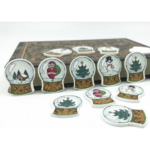 DIY 100pcs Wooden Christmas crystal ball buttons Mixed Santa Claus snowman Sewing 29mm