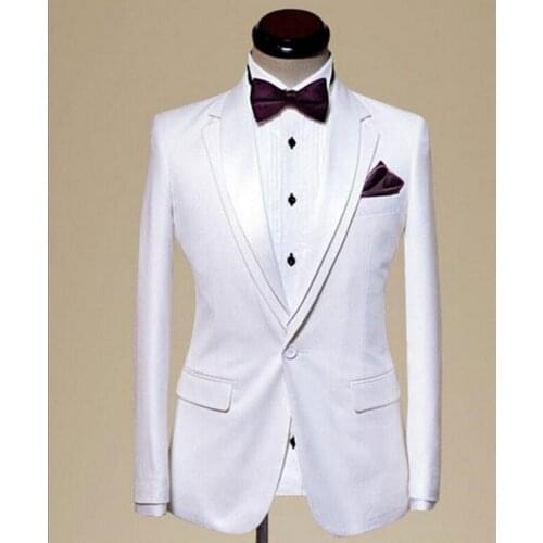 Custom Made Groomsmen Shawl/Notch Lapel Groom Tuxedos White Mens Suits Wedding Best Man (Jacket+Pants+Tie+Hankerchief)B747
