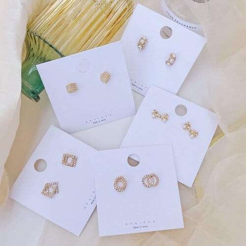 Classic Simulated-pearl Round Square Women Dangle Earrings Simple Flower Earrings Bohemian Stud Earrings Jewelry Earrings