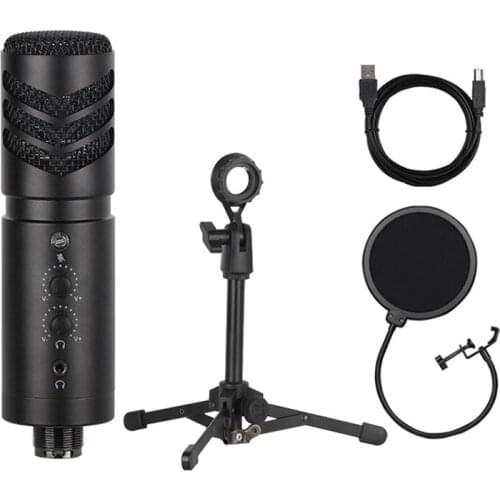 Condenser Microphone USB Microphone Computer Mic With Real-Time Monitoring For PC Laptop Gaming TIKTOK Youtube