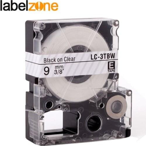 9mm Black on clear compatible Epson LC-3TBW/ST9KW label tapes strong adhesive laminated lc3tbw lc 3tbw label ribbon for KingJim