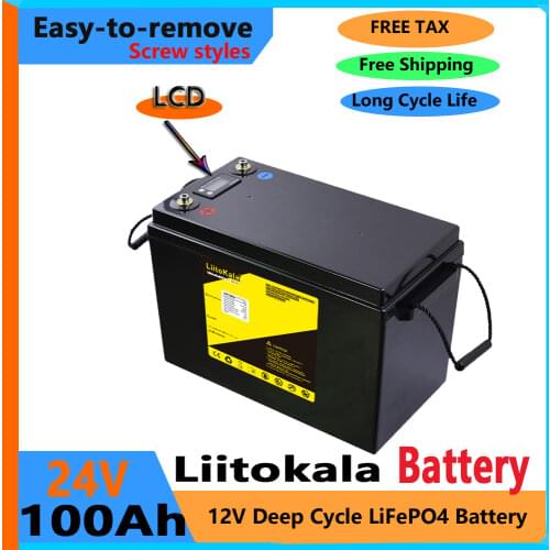 LiitoKala 24V 100Ah LiFePO4 Battery Solar Golf Car for Forklift waterproof battery pack for inverter,solar system,boat motor