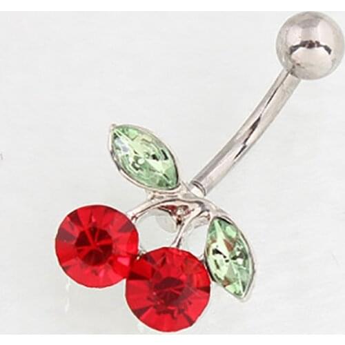 Cute Stainless Steel Belly Button Ring Cherry Crystal Women Navel Body Piercing Fashion Jewelry Accessories