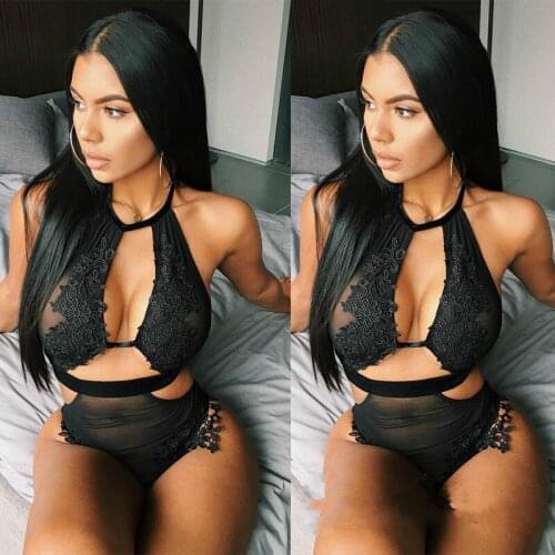 Fashion Women Sissy Lingerie Bodysuit See-through Lace Mesh Transparent Backless Babydolls Underwear Nightwear Teddies