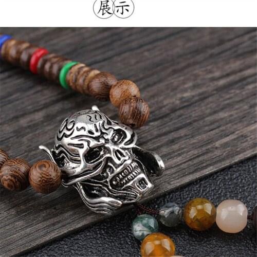 Retro wooden beads Buddha head sweater chain men and women personality fashion pendant necklace clothes accessories wholesale