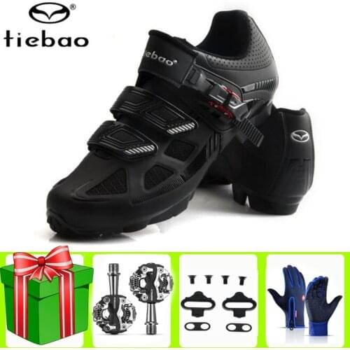 Tiebao MTB Cycling Shoes Men add SPD pedal set Waterproof Mountain Bike Shoes Racing Bike Self-Locking Athletic Bicycle Shoes