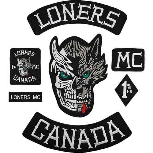 Loners Mc Canada Embroidery Patches Iron on Badge for Clothing DIY Free Shipping Appliqued Motorcycle Biker Jacket Clothes