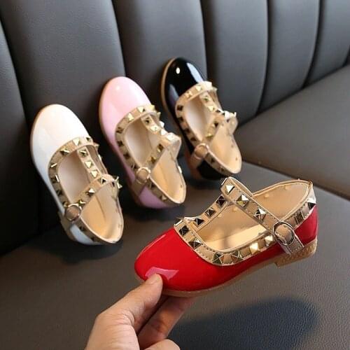 2021 New Girls Sandals Rivets Single Shoes Kids Leather Shoes children nude sandal toddler Girls Princess Flat Dance Shoes