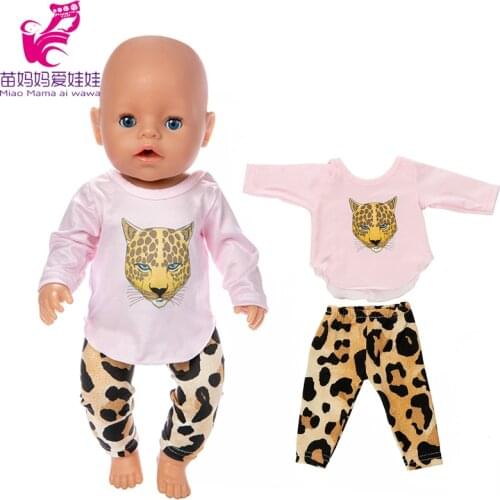 17" New Born Baby Doll Leopard Pattern Clothes 18 Inch American Doll Outfit Soft Shirt and Pants 40cm Doll Clothes