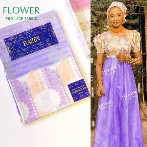 Wholesale Price!!! Purple Latest Style Bazin Riche Gextczer For Mali Women Daily Party Dresses Printed Bazin Riche Lace Fabrics