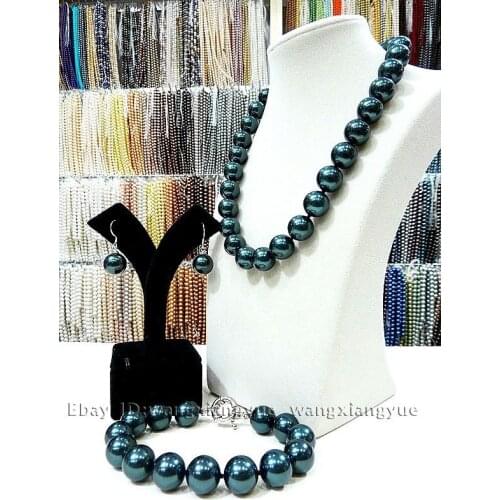12mm South Sea Black Shell Pearl Necklace bracelet Earrings Set AAA Grade Jewelry