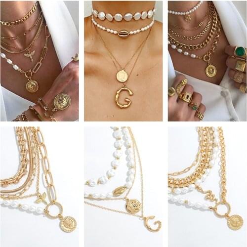 Dvacaman Boho New Fashion Simulated Pearl Multilayer Alloy Necklace Female Charm Jewelry Tassel Necklace Set Grilfriend Gift INS