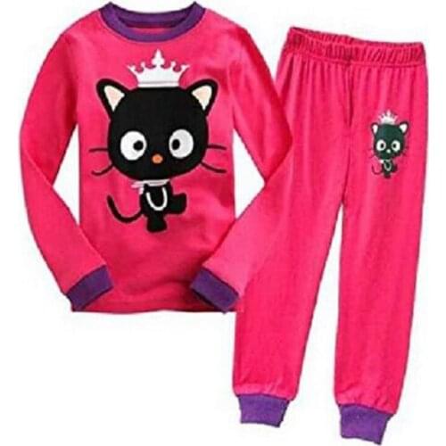 Hot Pink Cat Baby Girls Pajamas 100% Cotton New Autumn Long Sleeve 2 3 4 5 6 7 Years Children PJS Boys Pijama Girl Home Clothes