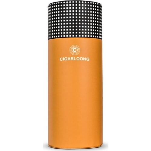 CIGARLOONG Cigar Case Leather Cedar Wood Lined Moisturizing Tube with Humidifier Hygrometer