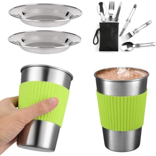 Portable Camping Dishes Smooth Surface Double Heat-proof Portable Picnic Complete Dishes Set for Outdoor Picnic Travel