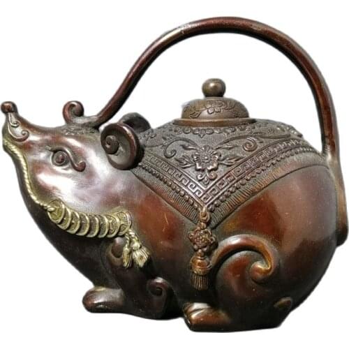 Early collection of antique copper mouse wine pot ornaments kettle feng shui home decoration