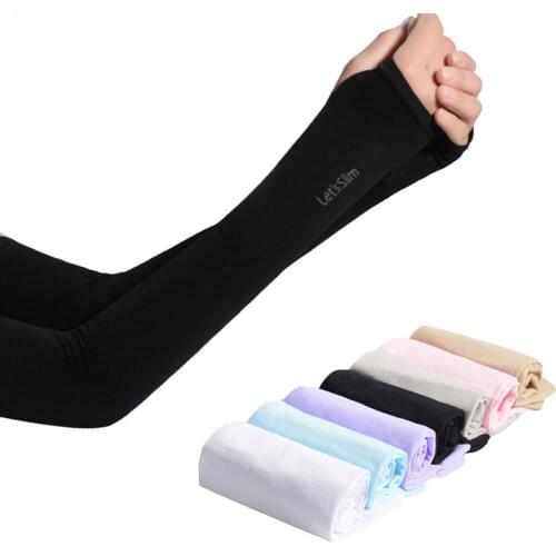 2pcs Arm Sleeves Ice Silk Sunscreen Sleeves Long Gloves Sun UV Protection Hand Protector Cover Outdoor Arm Warmer Half Finger