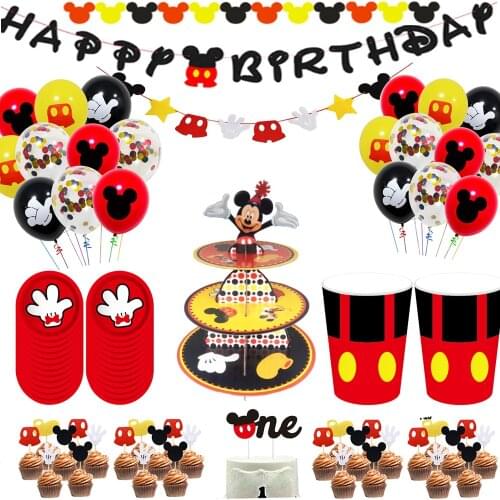 Happy Disney Mickey Mouse Party Holiday Banner Party Disposable Plate cup Cake Toppers For Kids Favor Flag Decoration Gifts