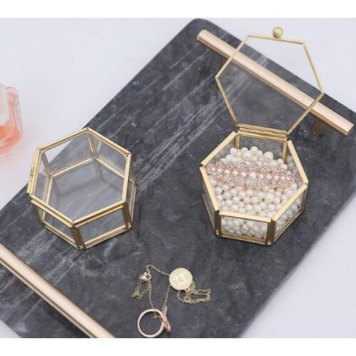 Hexagonal Transparent Glass Jewelry Box Wedding Ring Box Geometric Clear Glass Jewelry Organizer Holder Tabletop Containe U2