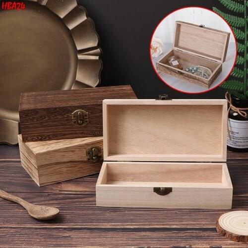 Hot Retro Jewelry Box Organizer Desktop Handcrafted Wooden Box Storage Rectangle Case Natural Wood Clamshell Decoration
