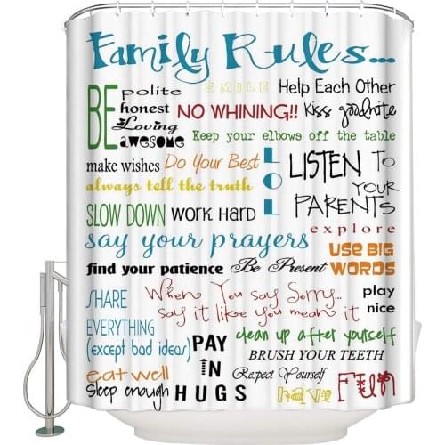 Family Rules Educational Shower Curtain Lightweight Fabric Bathroom Shower Curtain Waterproof Bathroom Decoration All Sizes