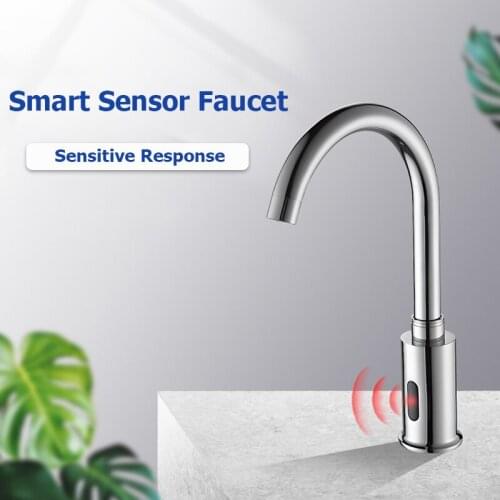 Kitchen Faucets Automatic Infrared Sensor Sink Faucet Brass Commercial Water-Saving Single Cold Water Deck Mount Basin Faucet