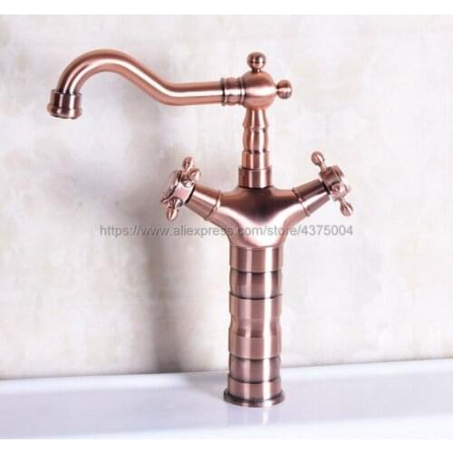 Bathroom Antique Red Copper Retro Dual Cross Handle Faucet Next Basin kitchen Sink Swivel Mixer Vessel Tap Nnf128