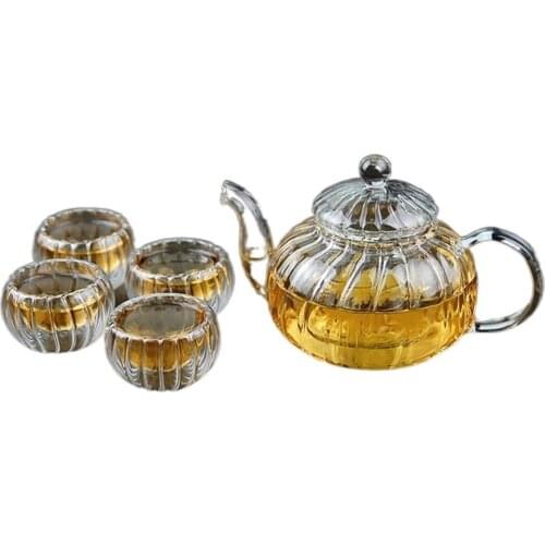 Pumpkin shape flower teapot Glass Teapot with Infuser Tea Leaf Herbal Heat Resistant Glass Pot Flower TeaCup MJ1012