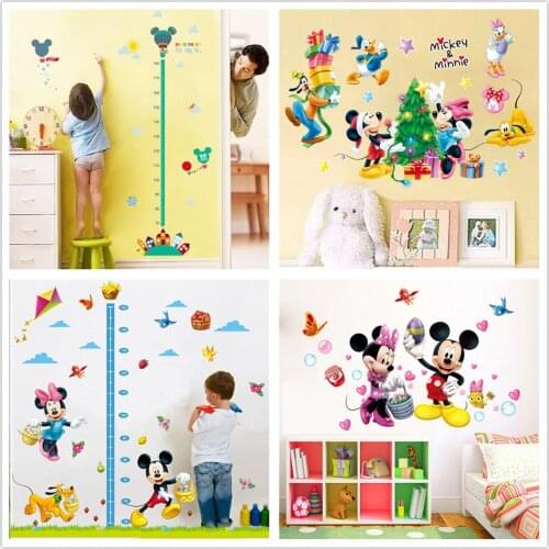 Cute Cartoon Mouse Wall Sticker Kids Room Girls Bedroom Height Measuring Ruler Adhesive DIY Nursery Decals Wallpaper Child Gift