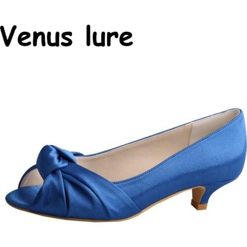 Size 11 Open Toe Wedding Pumps Low Heel Royal Blue Prom Pumps
