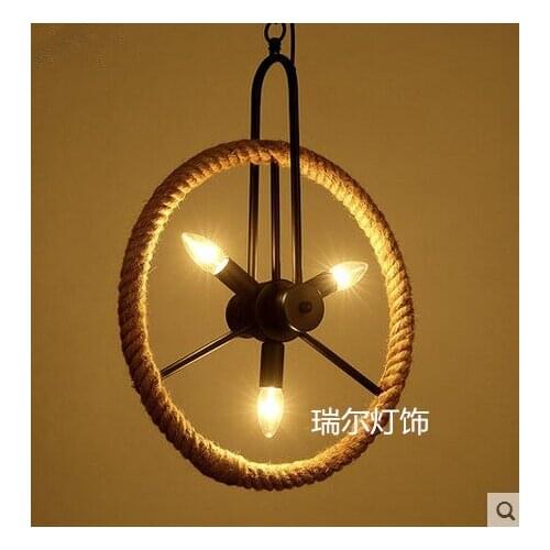 Vintage industrial wind iron Rope Wheel pendant light for Cafe Restaurant Bar hanglamp