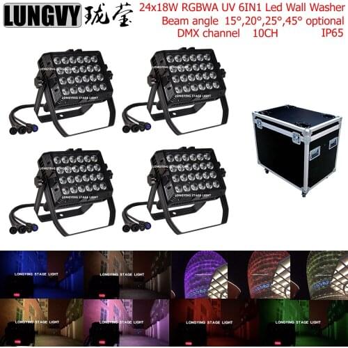 Free Shipping 4pcs/lot With Flight Case IP65 Waterproof Outdoor 6in1 24X18W Led Flood Light LED Wall Washer Landscape Wash Wall