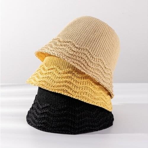 Knit Korean Version Summer Collapsible Solid Color Basin Cap Hollow Out Fashion New Shading FishermanS Hat WomenS Cap