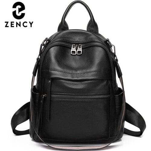 Zency Soft Genuine Leather Backpack Womens Bag for 2021 Winter Multifunction Large Capacity Knapsack Girl to School Bag Black
