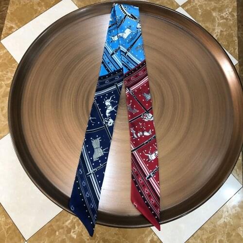 French retro scarf new horse print luxury brand small ribbon ladies silk scarf fashion hair band kerchief long neck shawl BL21