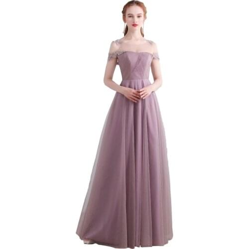 Beauty-Emily Dark Pink Lace Evening Dresses 2020 O Neck A-Line Sleeveless Formal Evening Party Prom Dress Floor-Length