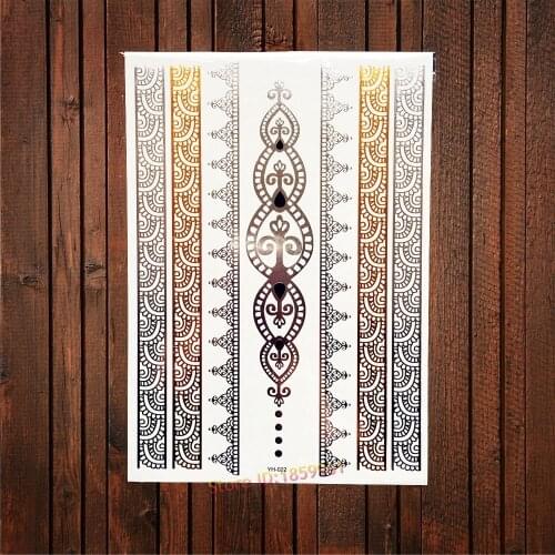 1PC Big Size Henna Gold Silver Bracelet Flash Metallic Temporary Tattoo Indian Totem AYH-022 Sexy Women Body Arm Sleeve Tattoos