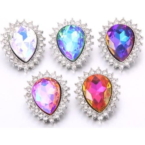 New Mixed 10pcs/lot Snap Button Jewelry Crystal Rhinestone Flower 18mm 20mm Metal Snap Jewelry Buttons Fit Snap Bracelet Bangle