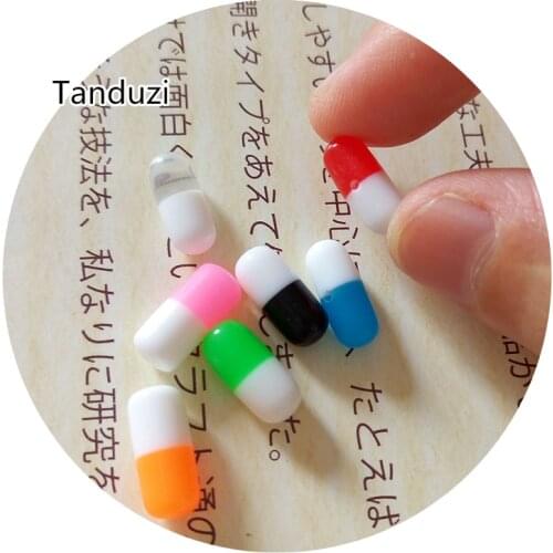Tanduzi 20PCS Kawaii Colorful Resin Capsule Piercing Simulation Capsules Pills Miniatures Charm Decoden DIY