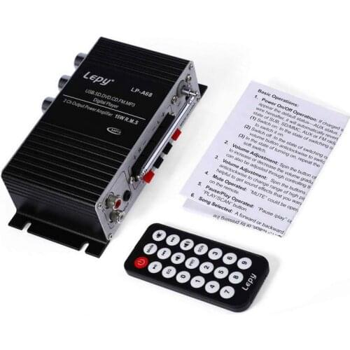 2x15W RMS 2ch output power amplifier Remote control USB FM car amplifier Small amplifier motorcycle small power amplifier