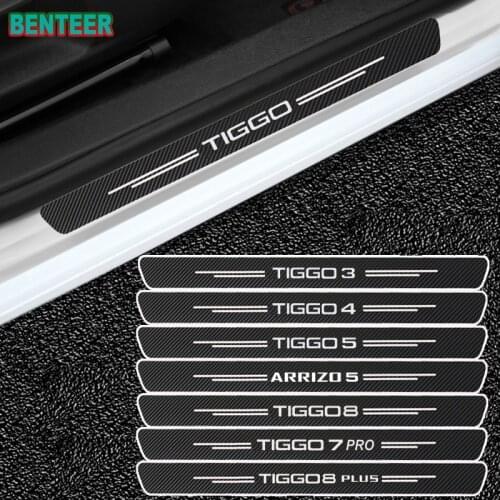 4pcs Carbon Fiber Car Door Sill Guard Sticker For CHERY TIGGO 3 4 5 7 8 PRO PLUS ARRIZO 5
