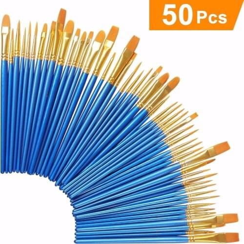 50pcs Acrylic Paint Brush Set Hair Brushes Oil Watercolor Painting Artist Kits Art Supplies Kids Birthday Christmas Gifts