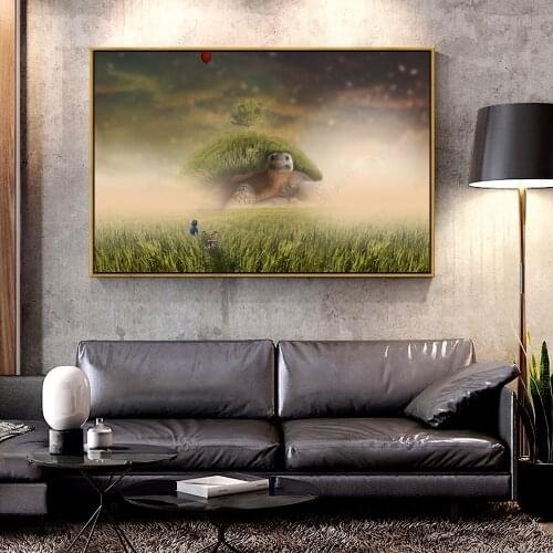 Artcozy Oil Canvas Painting turtle_photoshop_child_bicycle_field_grass For Home Decoration Wall Art
