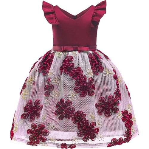 Elegent Baby Girls Wedding Dresses Girl Floral Bow Tutu Dress For Children Evening Princess Party Dress Costumes Kids Clothing